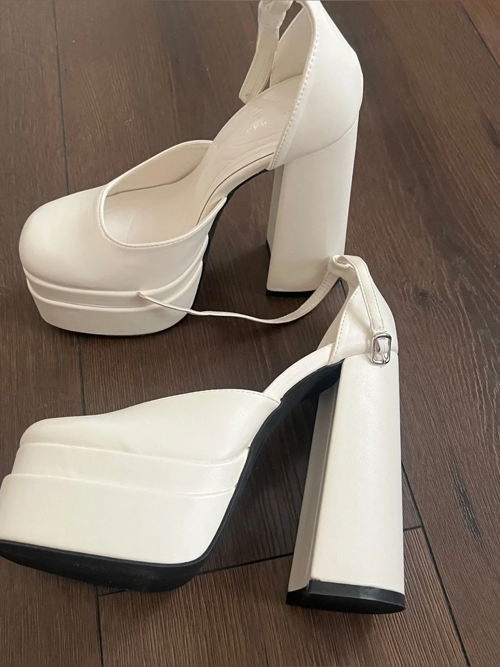AKIRA White Platform Ankle-Strap Pumps